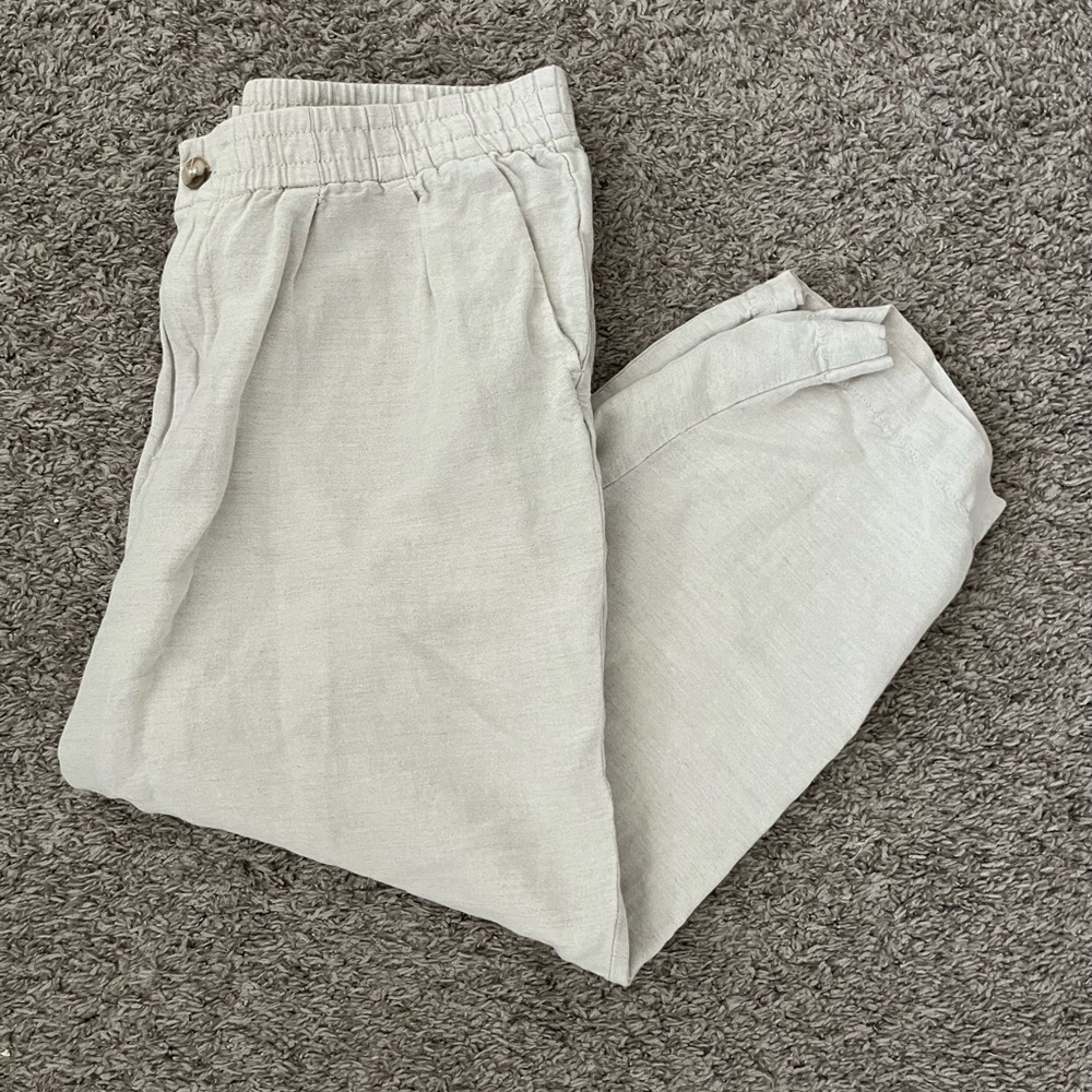 Madewell Cream Linen Ankle Pants